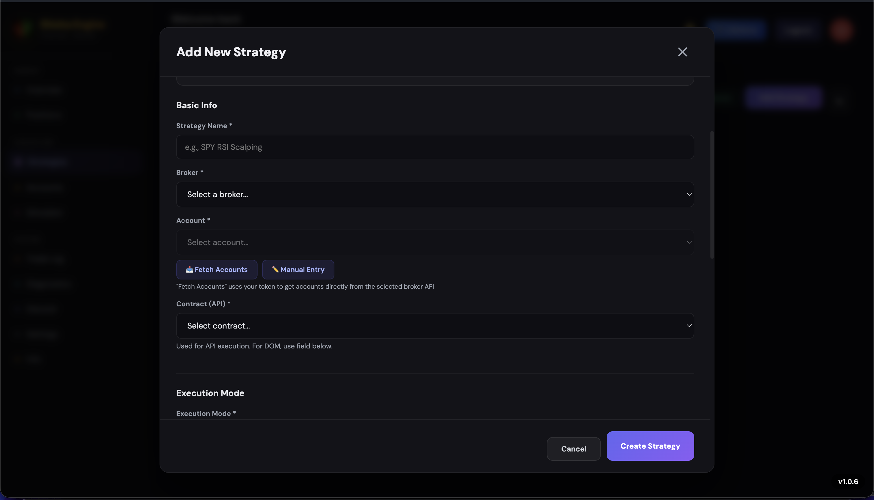 Strategy Basic Info -- name, broker, account, and contract selection