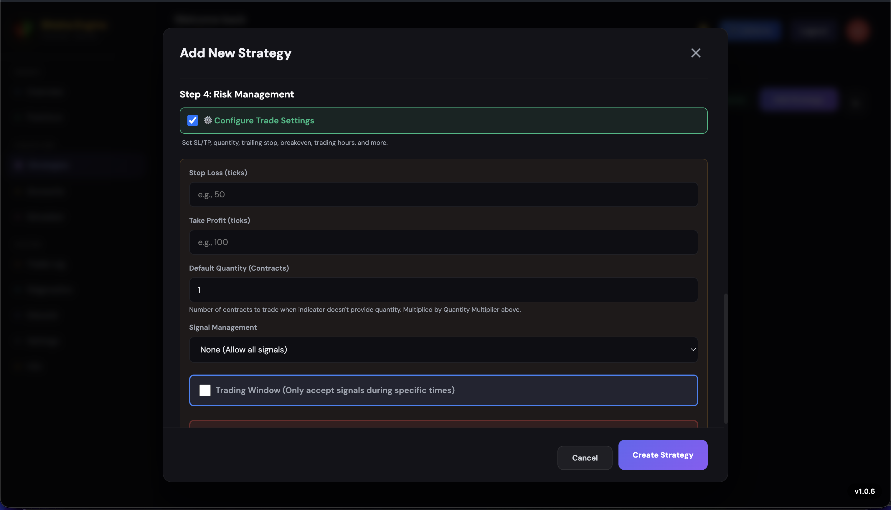 Risk Management settings
