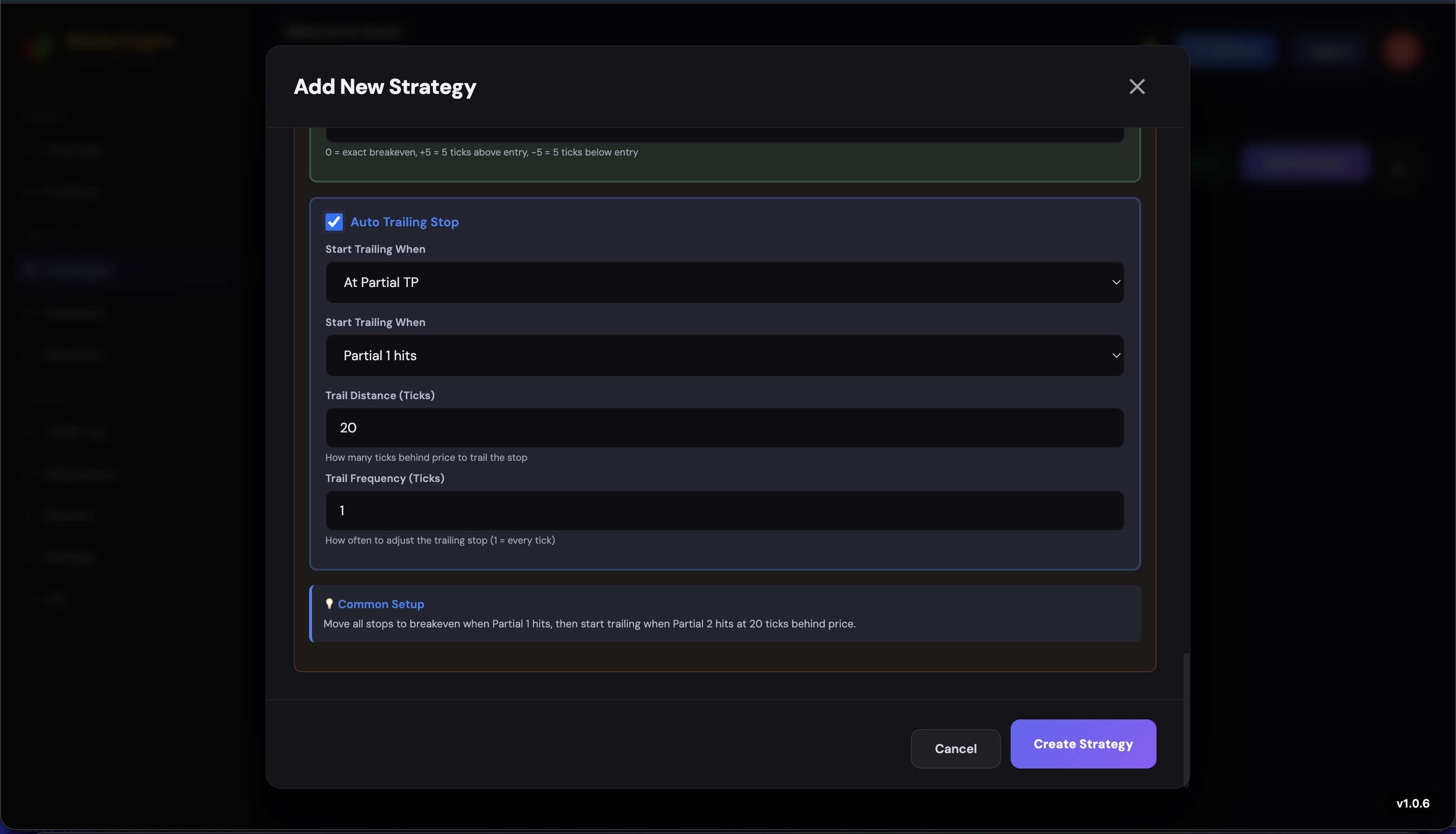 Auto Trailing Stop detailed configuration